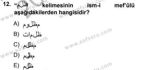 Osmanlı Türkçesi Grameri 1 Dersi 2012 - 2013 Yılı (Vize) Ara Sınavı 12. Soru
