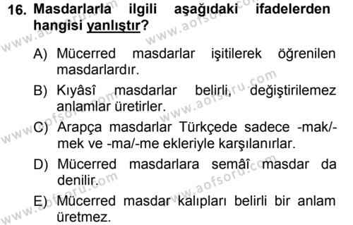 Osmanlı Türkçesi Grameri 1 Dersi 2012 - 2013 Yılı (Vize) Ara Sınavı 16. Soru