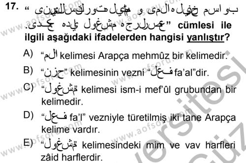 Osmanlı Türkçesi Grameri 1 Dersi 2012 - 2013 Yılı (Vize) Ara Sınavı 17. Soru