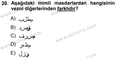 Osmanlı Türkçesi Grameri 1 Dersi 2012 - 2013 Yılı (Vize) Ara Sınavı 20. Soru