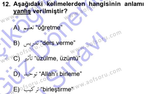 Osmanlı Türkçesi Grameri 1 Dersi 2012 - 2013 Yılı (Final) Dönem Sonu Sınavı 12. Soru