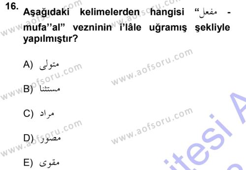 Osmanlı Türkçesi Grameri 1 Dersi 2012 - 2013 Yılı (Final) Dönem Sonu Sınavı 16. Soru