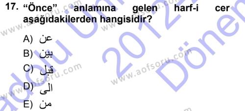 Osmanlı Türkçesi Grameri 1 Dersi 2012 - 2013 Yılı (Final) Dönem Sonu Sınavı 17. Soru