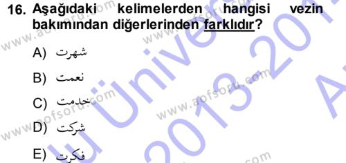 Osmanlı Türkçesi Grameri 1 Dersi 2013 - 2014 Yılı (Vize) Ara Sınavı 16. Soru