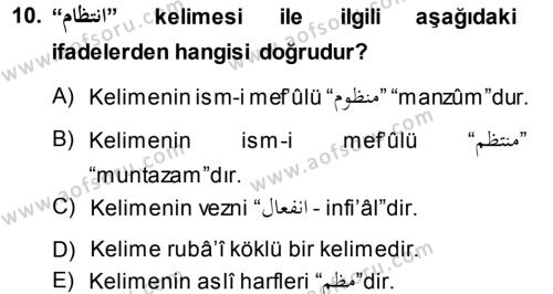 Osmanlı Türkçesi Grameri 1 Dersi 2013 - 2014 Yılı (Final) Dönem Sonu Sınavı 10. Soru
