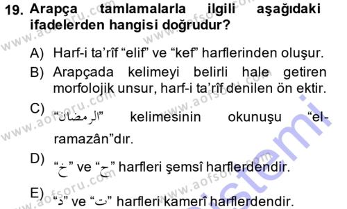 Osmanlı Türkçesi Grameri 1 Dersi 2013 - 2014 Yılı (Final) Dönem Sonu Sınavı 19. Soru