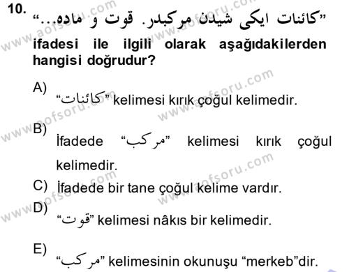 Osmanlı Türkçesi Grameri 1 Dersi 2014 - 2015 Yılı (Vize) Ara Sınavı 10. Soru