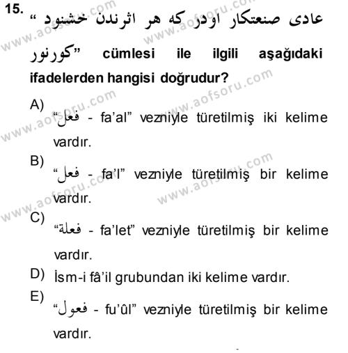 Osmanlı Türkçesi Grameri 1 Dersi 2014 - 2015 Yılı (Vize) Ara Sınavı 15. Soru