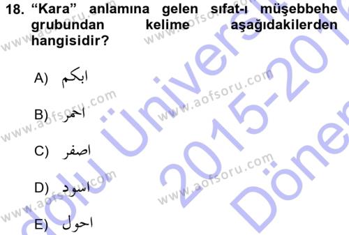 Osmanlı Türkçesi Grameri 1 Dersi 2015 - 2016 Yılı (Final) Dönem Sonu Sınavı 18. Soru