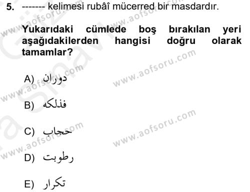 Osmanlı Türkçesi Grameri 1 Dersi 2018 - 2019 Yılı (Vize) Ara Sınavı 5. Soru