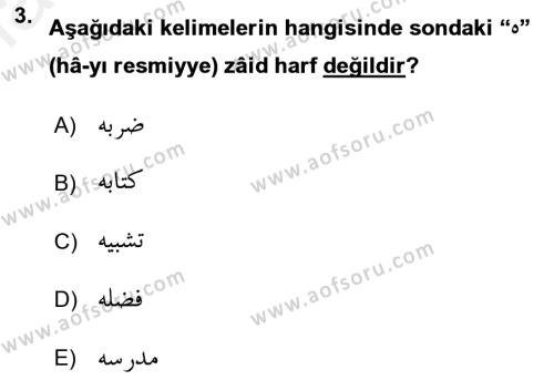 Osmanlı Türkçesi Grameri 1 Dersi 2018 - 2019 Yılı (Final) Dönem Sonu Sınavı 3. Soru