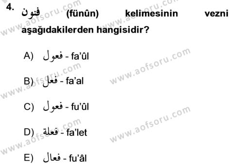 Osmanlı Türkçesi Grameri 1 Dersi 2020 - 2021 Yılı Yaz Okulu Sınavı 4. Soru