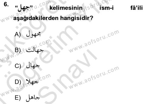 Osmanlı Türkçesi Grameri 1 Dersi 2020 - 2021 Yılı Yaz Okulu Sınavı 6. Soru