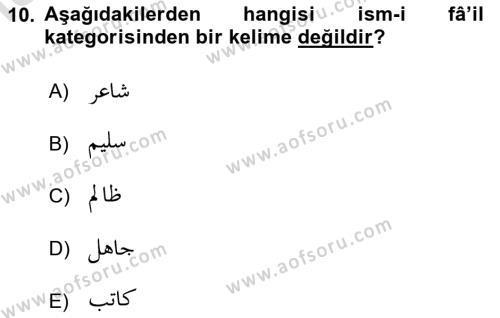Osmanlı Türkçesi Grameri 1 Dersi 2021 - 2022 Yılı (Final) Dönem Sonu Sınavı 10. Soru