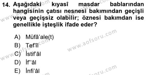 Osmanlı Türkçesi Grameri 1 Dersi 2021 - 2022 Yılı (Final) Dönem Sonu Sınavı 14. Soru