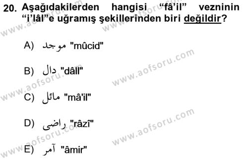 Osmanlı Türkçesi Grameri 1 Dersi 2021 - 2022 Yılı (Final) Dönem Sonu Sınavı 20. Soru