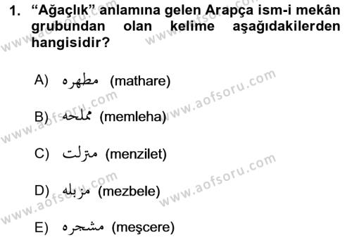 Osmanlı Türkçesi Grameri 1 Dersi 2021 - 2022 Yılı Yaz Okulu Sınavı 1. Soru