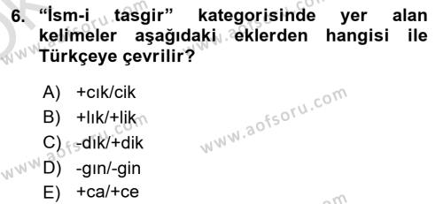 Osmanlı Türkçesi Grameri 1 Dersi 2021 - 2022 Yılı Yaz Okulu Sınavı 6. Soru