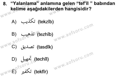 Osmanlı Türkçesi Grameri 1 Dersi 2021 - 2022 Yılı Yaz Okulu Sınavı 8. Soru