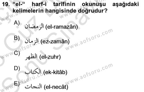 Osmanlı Türkçesi Grameri 1 Dersi 2022 - 2023 Yılı (Final) Dönem Sonu Sınavı 19. Soru
