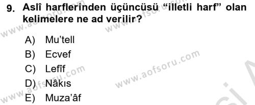 Osmanlı Türkçesi Grameri 1 Dersi 2022 - 2023 Yılı (Final) Dönem Sonu Sınavı 9. Soru