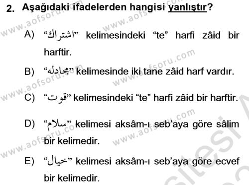 Osmanlı Türkçesi Grameri 1 Dersi 2022 - 2023 Yılı Yaz Okulu Sınavı 2. Soru