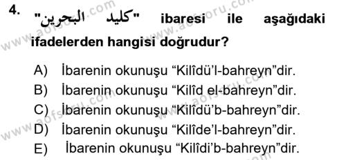 Osmanlı Türkçesi Grameri 1 Dersi 2022 - 2023 Yılı Yaz Okulu Sınavı 4. Soru