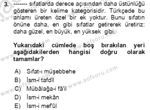 Osmanlı Türkçesi Grameri 1 Dersi 2023 - 2024 Yılı (Vize) Ara Sınavı 3. Soru