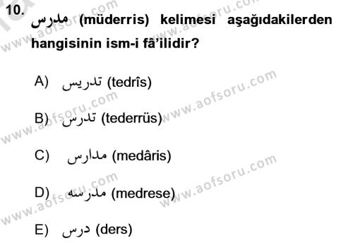 Osmanlı Türkçesi Grameri 1 Dersi 2023 - 2024 Yılı (Final) Dönem Sonu Sınavı 10. Soru