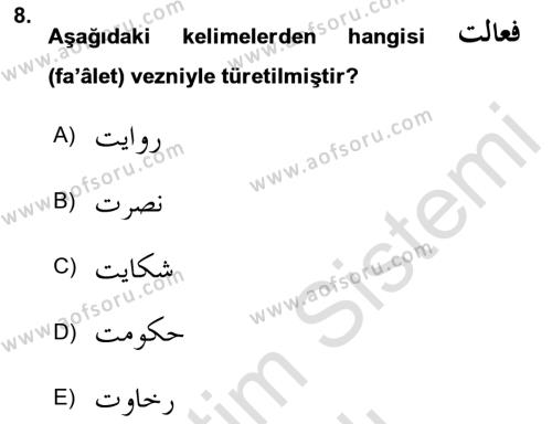 Osmanlı Türkçesi Grameri 1 Dersi 2023 - 2024 Yılı Yaz Okulu Sınavı 8. Soru