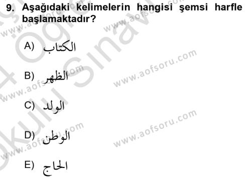 Osmanlı Türkçesi Grameri 1 Dersi 2023 - 2024 Yılı Yaz Okulu Sınavı 9. Soru