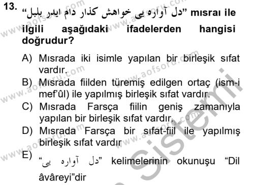 Osmanlı Türkçesi Grameri 2 Dersi 2012 - 2013 Yılı (Vize) Ara Sınavı 13. Soru