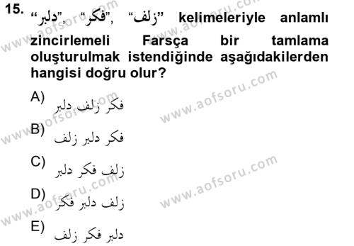 Osmanlı Türkçesi Grameri 2 Dersi 2012 - 2013 Yılı (Vize) Ara Sınavı 15. Soru
