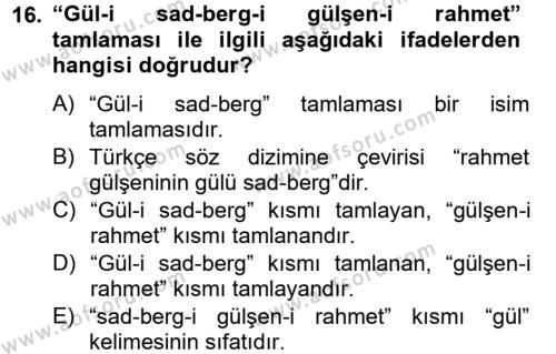 Osmanlı Türkçesi Grameri 2 Dersi 2012 - 2013 Yılı (Vize) Ara Sınavı 16. Soru