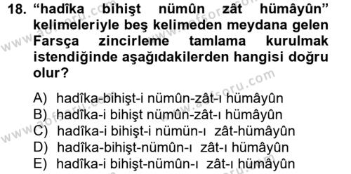 Osmanlı Türkçesi Grameri 2 Dersi 2012 - 2013 Yılı (Vize) Ara Sınavı 18. Soru
