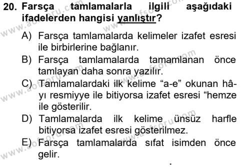 Osmanlı Türkçesi Grameri 2 Dersi 2012 - 2013 Yılı (Vize) Ara Sınavı 20. Soru