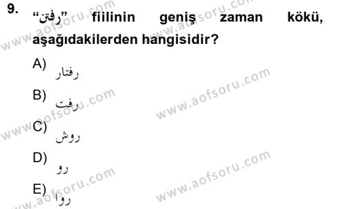 Osmanlı Türkçesi Grameri 2 Dersi 2012 - 2013 Yılı (Vize) Ara Sınavı 9. Soru