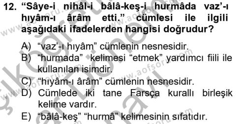Osmanlı Türkçesi Grameri 2 Dersi 2012 - 2013 Yılı (Final) Dönem Sonu Sınavı 12. Soru