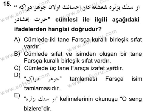 Osmanlı Türkçesi Grameri 2 Dersi 2012 - 2013 Yılı (Final) Dönem Sonu Sınavı 15. Soru