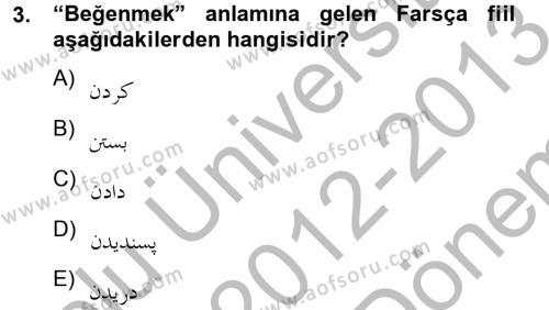 Osmanlı Türkçesi Grameri 2 Dersi 2012 - 2013 Yılı (Final) Dönem Sonu Sınavı 3. Soru
