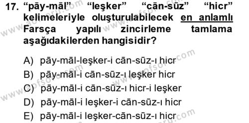 Osmanlı Türkçesi Grameri 2 Dersi 2013 - 2014 Yılı (Vize) Ara Sınavı 17. Soru