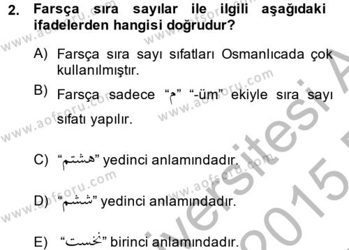 Osmanlı Türkçesi Grameri 2 Dersi 2014 - 2015 Yılı (Vize) Ara Sınavı 2. Soru