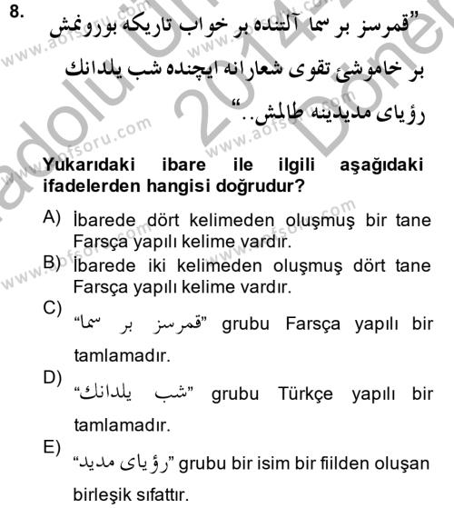 Osmanlı Türkçesi Grameri 2 Dersi 2014 - 2015 Yılı (Final) Dönem Sonu Sınavı 8. Soru