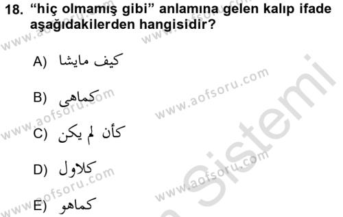 Osmanlı Türkçesi Grameri 2 Dersi 2018 - 2019 Yılı 3 Ders Sınavı 18. Soru