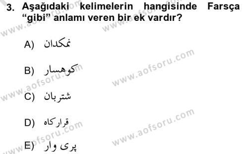 Osmanlı Türkçesi Grameri 2 Dersi 2018 - 2019 Yılı 3 Ders Sınavı 3. Soru