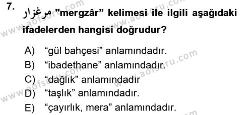 Osmanlı Türkçesi Grameri 2 Dersi 2018 - 2019 Yılı 3 Ders Sınavı 7. Soru