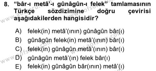 Osmanlı Türkçesi Grameri 2 Dersi 2018 - 2019 Yılı 3 Ders Sınavı 8. Soru