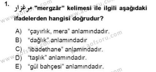 Osmanlı Türkçesi Grameri 2 Dersi 2018 - 2019 Yılı (Final) Dönem Sonu Sınavı 1. Soru