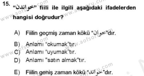 Osmanlı Türkçesi Grameri 2 Dersi 2018 - 2019 Yılı (Final) Dönem Sonu Sınavı 15. Soru