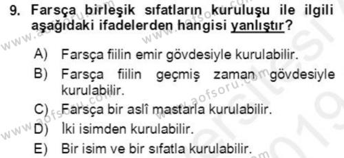 Osmanlı Türkçesi Grameri 2 Dersi 2018 - 2019 Yılı (Final) Dönem Sonu Sınavı 9. Soru